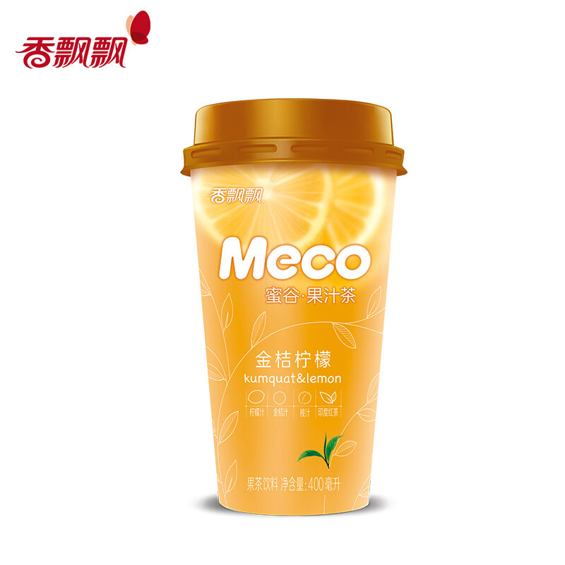 香飘飘金桔柠檬口味400ml8杯整箱meco蜜谷果汁茶即饮饮料