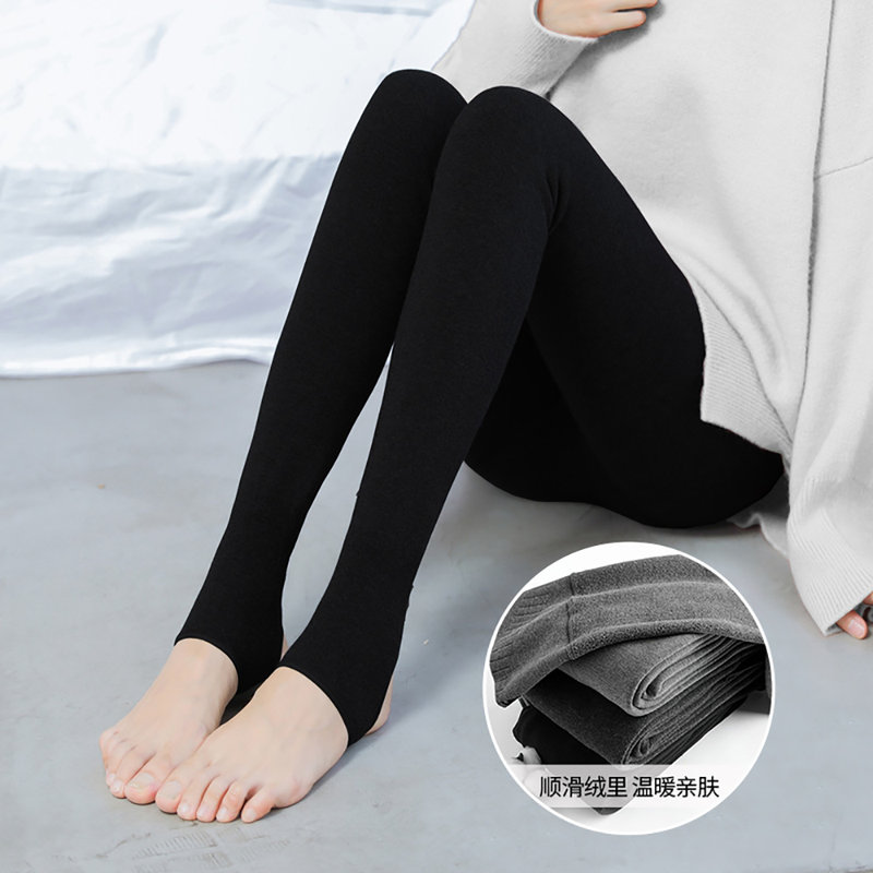 蔓楚加绒加厚保暖棉质踩脚打底袜均码黑加绒保暖打底袜
