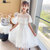 CaldiceKris（中国CK）披肩白色蕾丝连衣裙CK-FS3633(白色 140)第2张高清大图