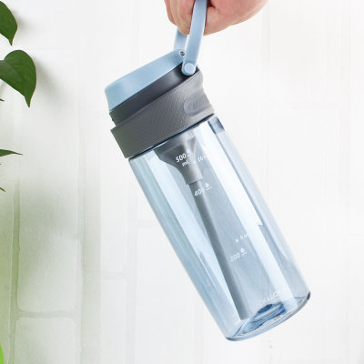 乐扣乐扣塑料运动水杯便携健身吸管杯子户外大容量男女儿童花茶杯550ML/750ML(550ML灰色)