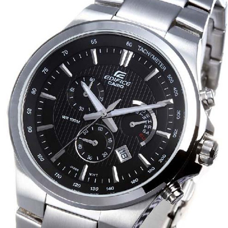 卡西欧(casio)经典钢带情侣款黑色男款手表efr-500d-1a 黑色女款手表