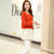 娇维安 韩版女装 春季毛衣外套 中长款撞色拼接针织开衫 女(橘色 均码)第3张高清大图