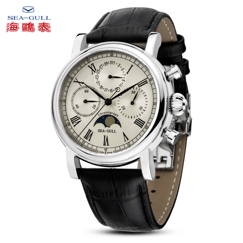 seagull海鸥手表商务休闲多功能计时机械码表男表手上链皮带男表m199
