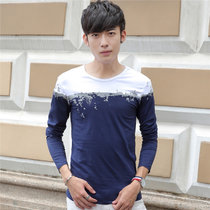 新款2016秋装男式长袖t恤纯棉圆领体恤修身打底衫 D830(宝蓝 XXL)