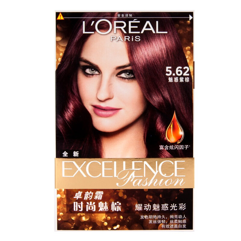 欧莱雅卓韵霜时尚魅棕染发霜562魅惑紫棕健康遮白三重养护
