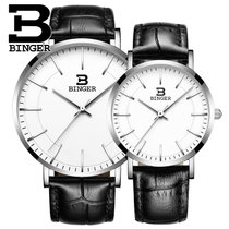 宾格（BINGER）情侣手表一对时尚帆布男女表情侣对表纤薄简约腕表(白银皮带)