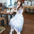 Mistletoe2017夏季新款韩版女装 碎花中袖蓬蓬雪纺连衣裙F6642(天蓝色 XL)第5张高清大图