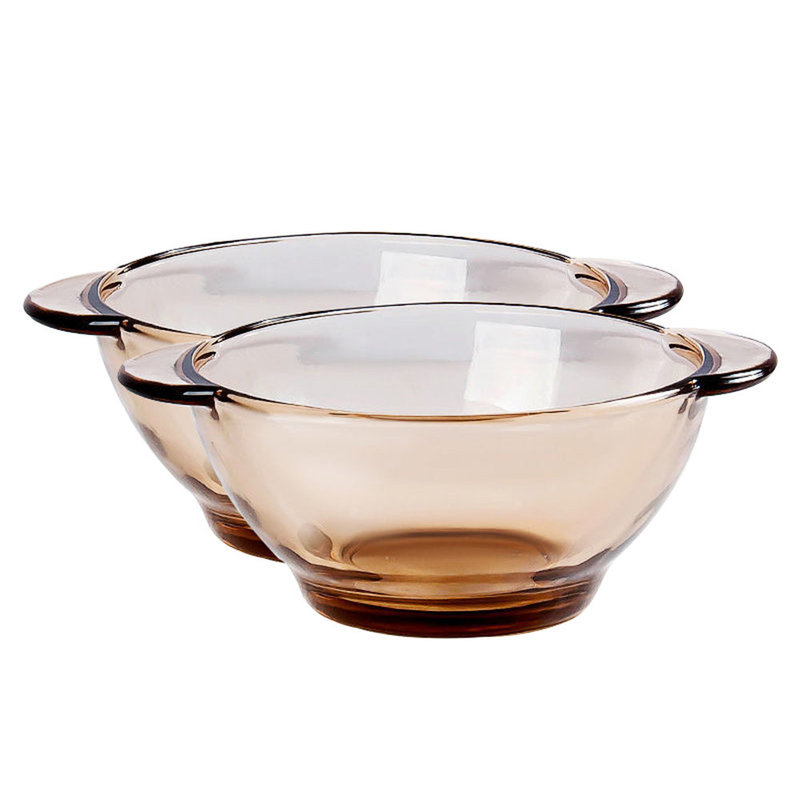 傻宝日式茶色双耳玻璃碗2只装耐热玻璃