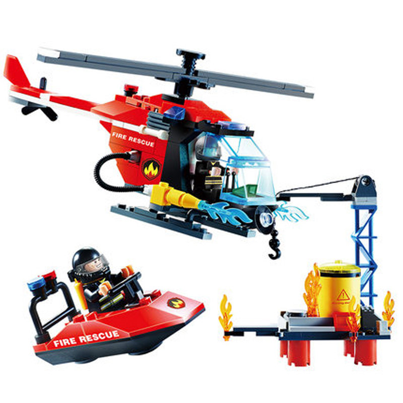 积木拼装警察局城市系列消防总局消防直升机车