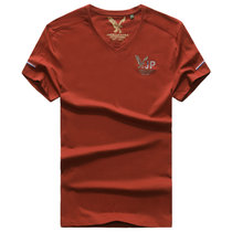 1808夏装新款战地吉普AFSJEEP纯棉弹力短袖T恤衫 V领男半袖polo衫(红色 3XL)