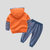 皮皮牛春款新品男童装儿童拼接连帽棉质套装宝宝假两件上衣裤子两件套(120 橘色)第2张高清大图