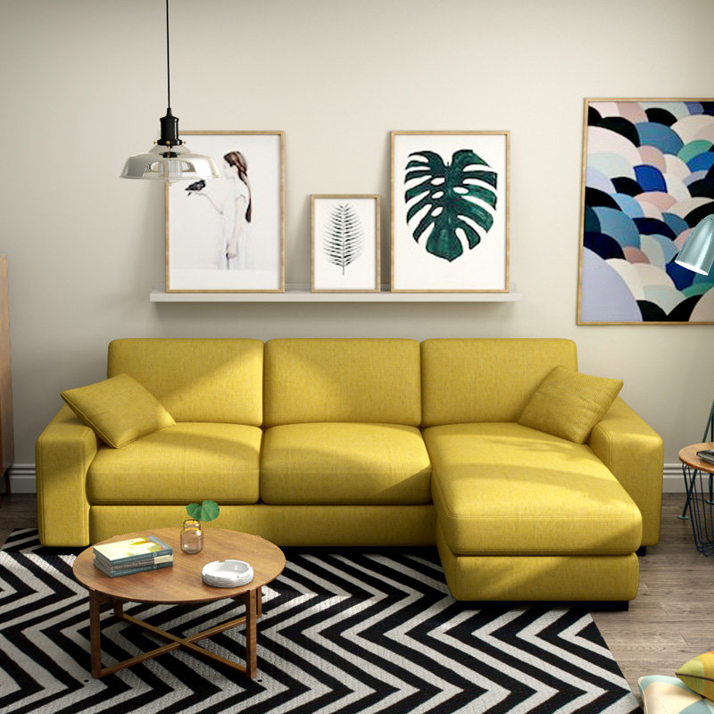 择木宜居 小户型布艺沙发转角沙发组合简约休闲沙发(米黄色 三人位2