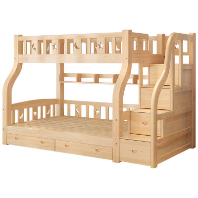 睿趣 实木子母床双层床二层上下床高低床儿童床成人松木床母子铺(梯柜款 上铺1.00米下铺1.20米)