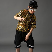 六一儿童节表演服 嘻哈hip hop演出服 金色 爵士舞 街舞服套装(黑色 裤子)(180cm)