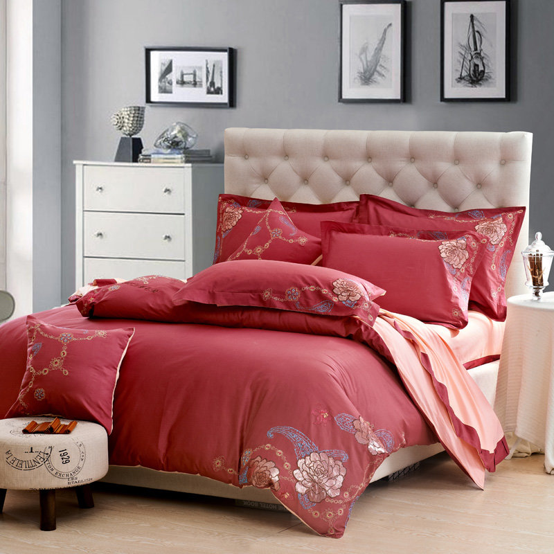 窝居坊家纺全棉床上用品套件纯棉五件套全棉绣花五件套(牡丹花开 200*