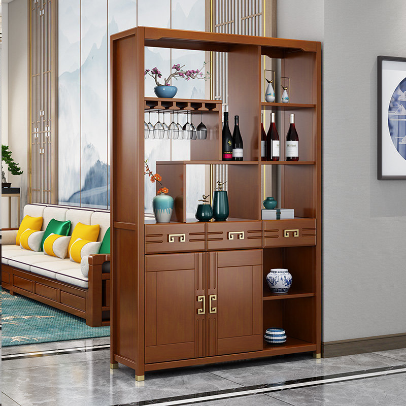 朷木新中式实木客厅玄关隔断柜现代屏风双面酒柜门厅置物架靠墙间厅柜