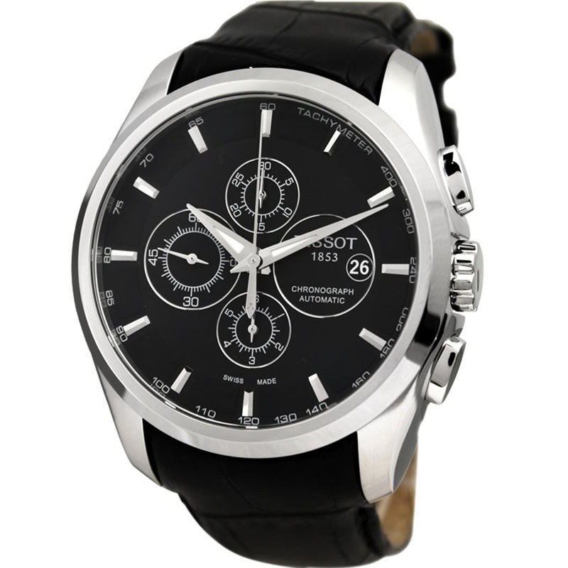 天梭tissot瑞士手表库图系列自动机械皮带三眼计时男表t0356271605100