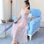 窈兹 夏季女装韩版时尚新款雪纺波西米亚长裙沙滩裙仙连衣裙(粉红色 XL)第3张高清大图