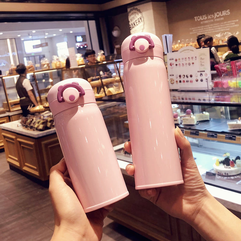 保温杯女学生韩版可爱简约清新大容量杯子女ins网红防摔创意水杯黑色