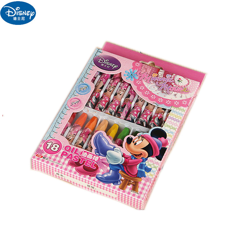 公主女童公主绘画文具油画棒18色油画棒蜡笔p5152(18色米妮粉色蜡笔)