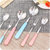 陶瓷柄不锈钢水果叉子甜品小勺子E145家用餐具调羹长柄汤勺lq2900(蓝色小叉)第2张高清大图
