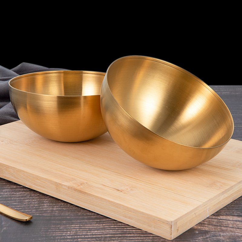 韩式冷面碗不锈钢单层金色拌饭拌面碗汤碗沙拉盆商用韩