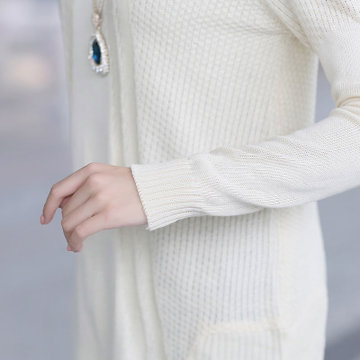 韩版宽松针织中长套衫  YF1644(米色 均码)