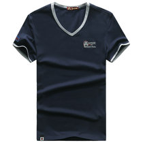 1722154夏装新款战地吉普AFSJEEP弹力短袖polo衫 V领男半袖T恤衫(蓝色 L)