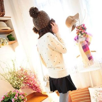 莎莱 韩版可爱圆点针织衫时尚亮片娃娃领毛衣XY09314(米白色)