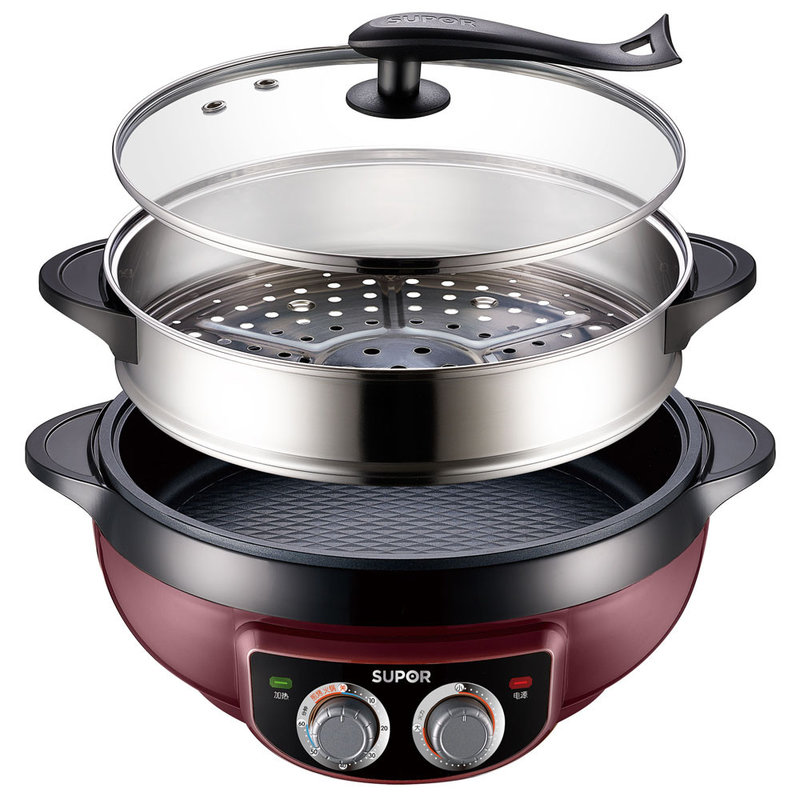 苏泊尔 (supor) jj34d02-180 6l 煎烤机 加厚加高锅体 可定时 酒红