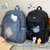 韩国ins小众设计感书包女ulzzang日系原宿风大学生双肩包电脑背包(蓝色 加黑煤球)第3张高清大图