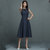 素芬 夏新款气质修身中长裙大摆优雅背心连衣裙(深灰色 XL)第3张高清大图