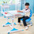 美好童年学习书桌儿童学习桌椅套装儿童书桌可升降学生书桌椅套装T6006S7005（桌长90cm）(儿童桌椅套装(王子蓝))第2张高清大图