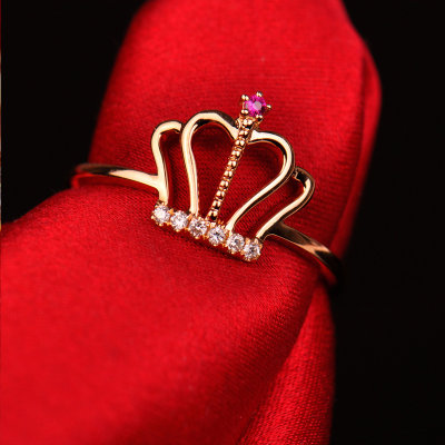 梦克拉Mkela 18k玫瑰金钻石红宝石戒指 王冠 k金钻石刚玉指环