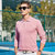 【纯棉】休闲翻领胸标T恤长袖男式POLO衫(粉红色 175)第2张高清大图