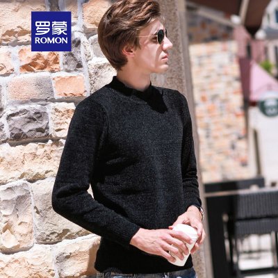 罗蒙（ROMON）新款纯色针织衫中青年秋冬季时尚休闲毛衣薄款男(黑色 185)