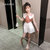 CaldiceKris（中国CK）女童蕾丝花边领无袖条纹衫白色短裤套装CK-FS3415(白色 140)第2张高清大图