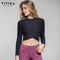 TITIKA瑜伽服专业运动T恤长袖吸湿排汗户外跑步健身瑜珈上衣短款(深灰色 L)