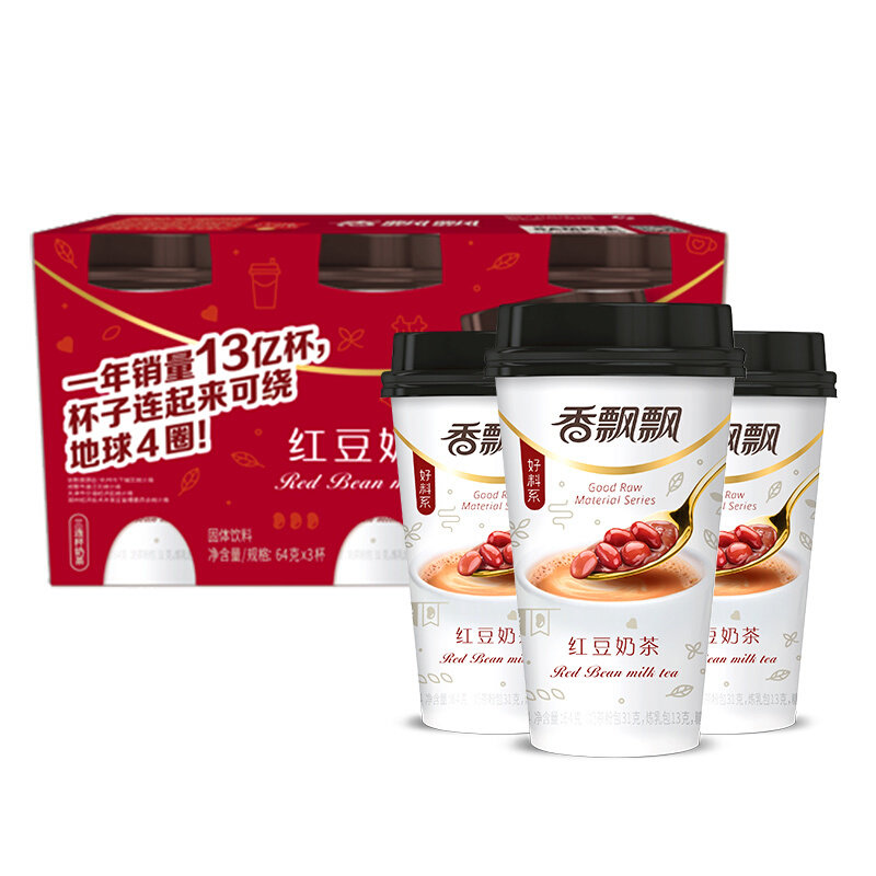 香飘飘红豆味奶茶三连杯64g3休闲冲饮品