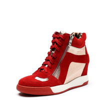 Daphne/达芙妮短鞋靴时尚系带内增高运动时尚休闲靴子1014605016(红色 36)