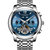 宾格（BINGER）手表男表全自动机械表镂空防水腕表(本色蓝面钢带)第5张高清大图