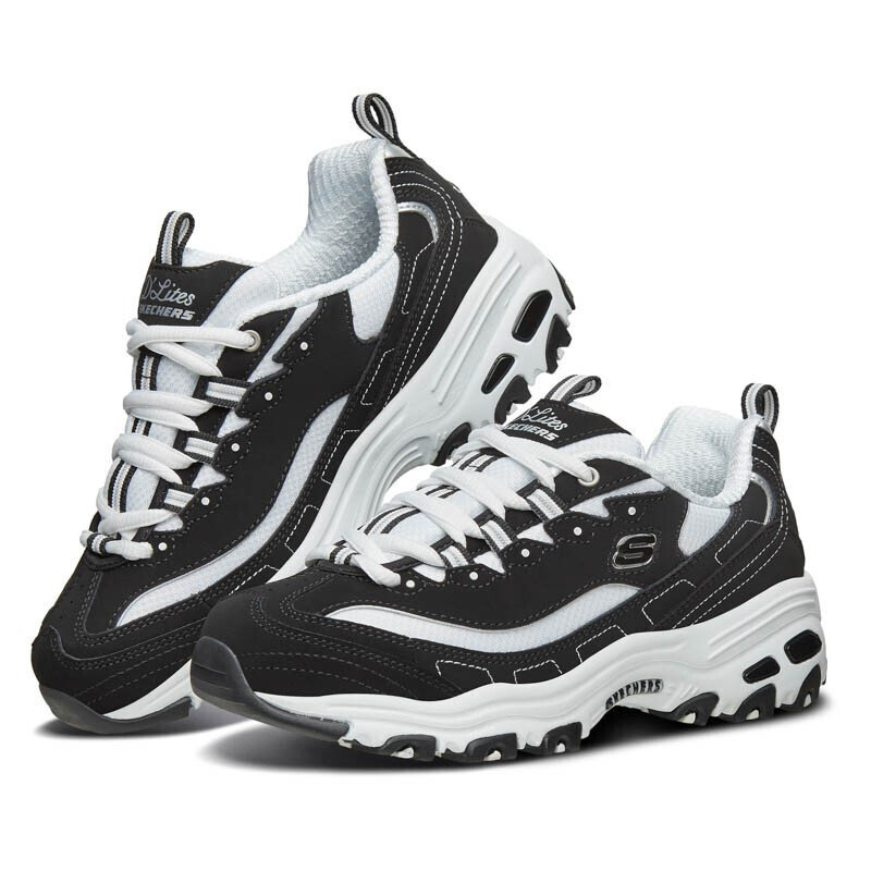 斯凯奇女子厚底经典复古休闲运动鞋老爹鞋385黑白国美超市甄选