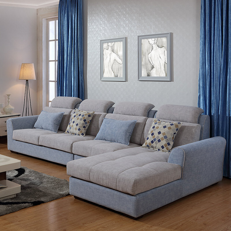 左右布艺沙发贵妃组合简约现代客厅l型转角大小户型可拆冼布沙发dzy