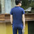 短袖T恤套装男2017新品仿亚麻夏季V领运动休闲套装t恤(蓝色上衣+蓝色裤子 L)第4张高清大图