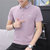 男士纯棉短袖t恤 有带领夏天潮流纯色男装上衣青年休闲翻领POLO衫(紫色 XL)第3张高清大图