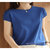 【新款】女士100%纯棉卷边圆领针织短袖(宝蓝色 L)第3张高清大图