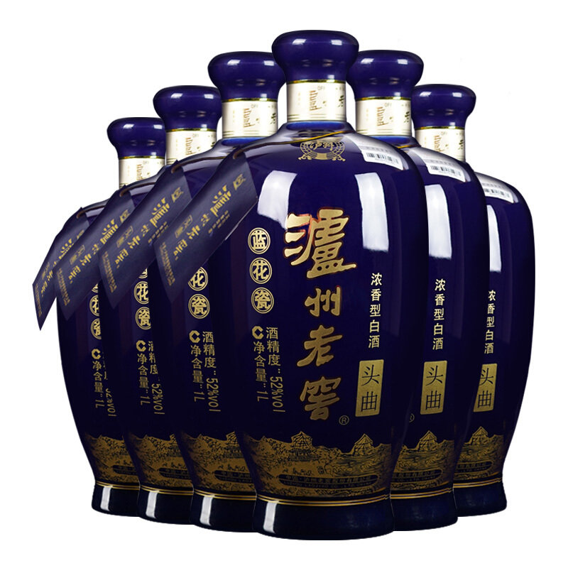 泸州老窖蓝花瓷头曲1l大容量52度浓香型白酒1000ml6整箱装