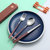 便携304不锈钢叉勺筷子餐具套装 单人装旅行出差三件套学生餐具(绿色 2件套)第4张高清大图