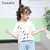 CaldiceKris（中国CK）女童印花黑色羽毛字母T恤（有口袋）CK-FS3270(白色 120)第2张高清大图