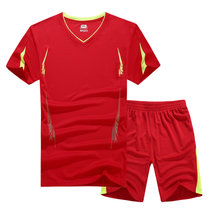 男式夏季短袖速干衣t恤健身跑步运动休闲套装男大码 T68(红色 7XL)